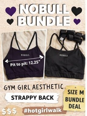 NOBULL Sports Bra Bundle Medium Black Purple Strappy Back Athletic Gym Set